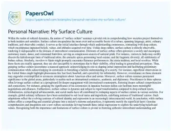 Essay on Personal Narrative: my Surface Culture