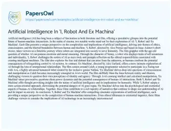 Essay on Artificial Intelligence in ‘I, Robot and Ex Machina’