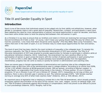 Essay on Title IX and Gender Equality in Sport