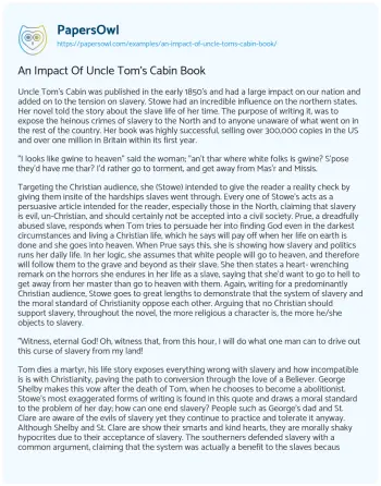 Essay on An Impact of Uncle Tom’s Cabin Book