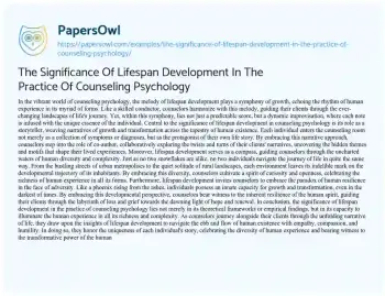 Essay on The Significance of Lifespan Development in the Practice of Counseling Psychology