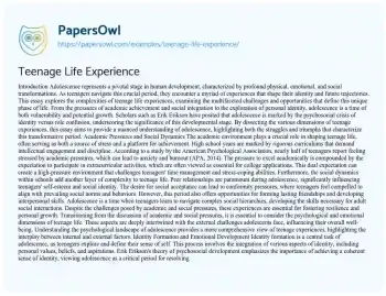 Essay on Teenage Life Experience