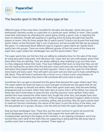 Essay on The Favorite Sport in the Life of Every Type of Fan