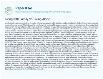 Essay on Living with Family Vs. Living Alone