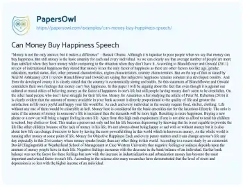 Essay on Can Money Buy Happiness Speech