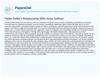 Essay on Helen Keller’s Relationship with Anne Sullivan