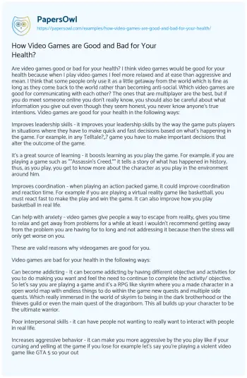 Essay on How Video Games are Good and Bad for your Health?