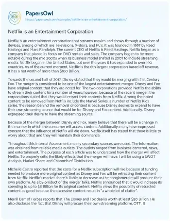 Essay on Netflix is an Entertainment Corporation