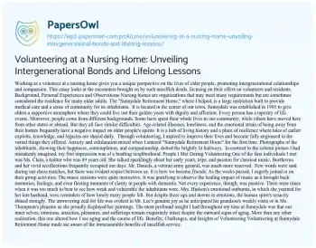 Essay on Volunteering at a Nursing Home: Unveiling Intergenerational Bonds and Lifelong Lessons