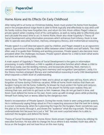 Essay on Home Alone and its Effects on Early Childhood