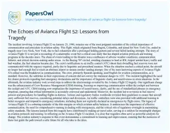 Essay on The Echoes of Avianca Flight 52: Lessons from Tragedy