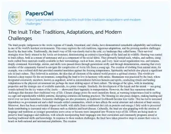 Essay on The Inuit Tribe: Traditions, Adaptations, and Modern Challenges