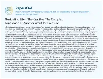 Essay on Navigating Life’s the Crucible: the Complex Landscape of Another Word for Pressure