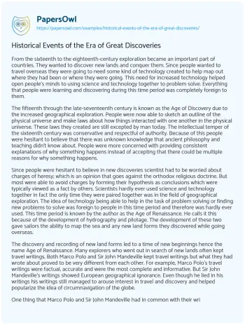 Essay on Historical Events of the Era of Great Discoveries