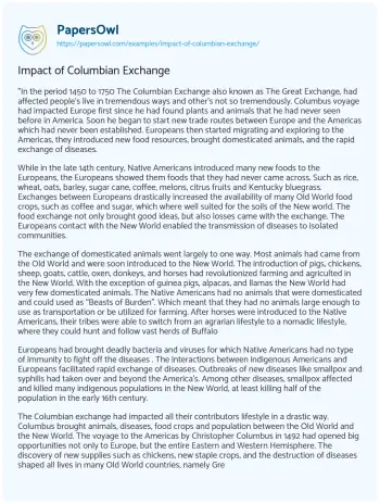 Essay on Impact of Columbian Exchange