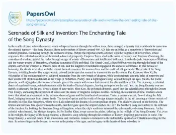 Essay on Serenade of Silk and Invention: the Enchanting Tale of the Song Dynasty