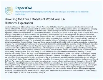 Essay on Unveiling the Four Catalysts of World War I: a Historical Exploration