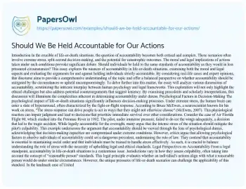 Essay on Should we be Held Accountable for our Actions