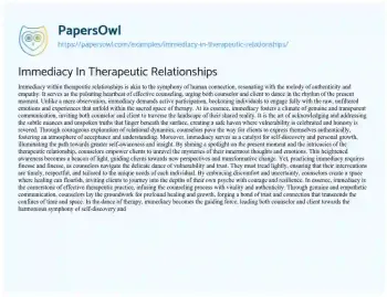 Essay on Immediacy in Therapeutic Relationships