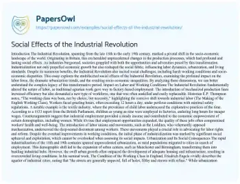 Essay on Social Effects of the Industrial Revolution