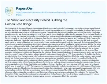 Essay on The Vision and Necessity Behind Building the Golden Gate Bridge