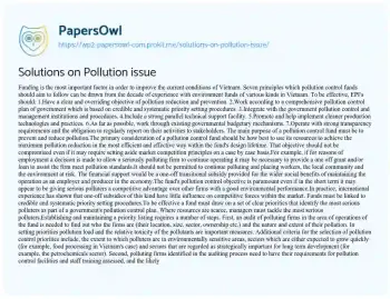 Essay on Solutions on Pollution Issue