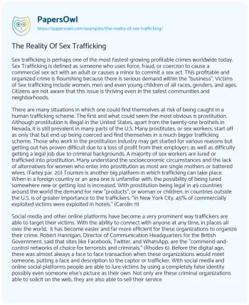 Essay on The Reality of Sex Trafficking