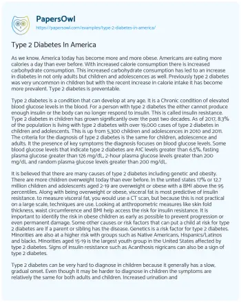 Essay on Type 2 Diabetes in America