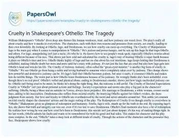 Essay on Cruelty in Shakespeare’s Othello: the Tragedy