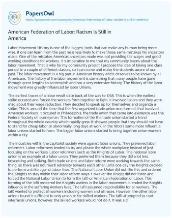 Essay on American Federation of Labor: Racism is Still in America