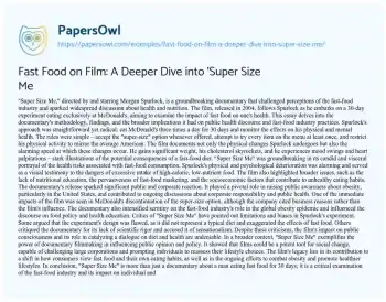 Essay on Fast Food on Film: a Deeper Dive into ‘Super Size me