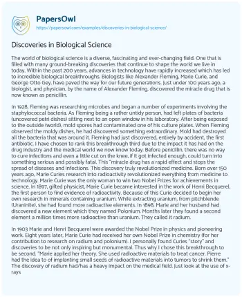 Essay on Discoveries in Biological Science