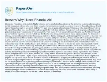 Essay on Reasons why i Need Financial Aid