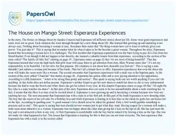 Essay on The House on Mango Street: Esperanza Experiences