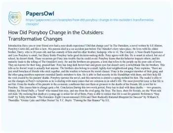 Essay on How did Ponyboy Change in the Outsiders: Transformative Changes