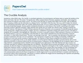 Essay on The Crucible Analysis