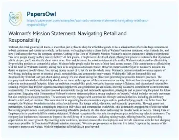 Essay on Walmart’s Mission Statement: Navigating Retail and Responsibility