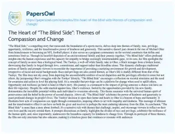 Essay on The Heart of “The Blind Side”: Themes of Compassion and Change