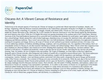 Essay on Chicano Art: a Vibrant Canvas of Resistance and Identity