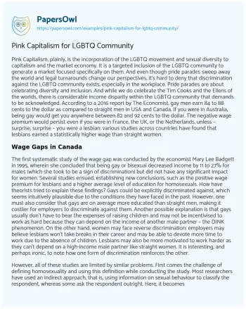 Essay on Pink Capitalism for LGBTQ Community