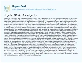 Essay on Negative Effects of Immigration