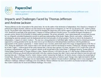 Essay on Jefferson and Jackson Presidential Legacy in American Democracy