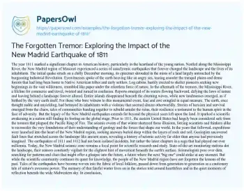 Essay on The Forgotten Tremor: Exploring the Impact of the New Madrid Earthquake of 1811