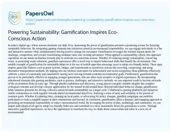 Essay on Powering Sustainability: Gamification Inspires Eco-Conscious Action