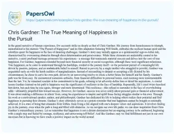 Essay on Chris Gardner: the True Meaning of Happiness in the Pursuit