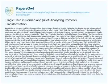 Essay on Tragic Hero in Romeo and Juliet: Analyzing Romeo’s Transformation