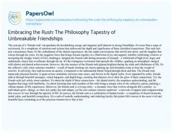 Essay on Embracing the Rush: the Philosophy Tapestry of Unbreakable Friendships