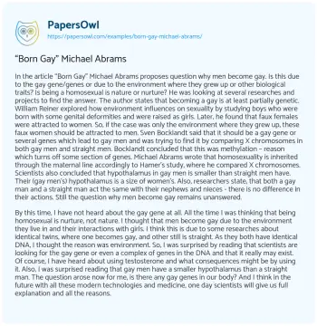 Essay on “Born Gay” Michael Abrams