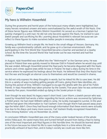 Essay on My Hero is Wilhelm Hosenfeld