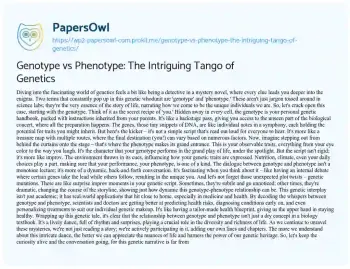 Essay on Genotype Vs Phenotype: the Intriguing Tango of Genetics